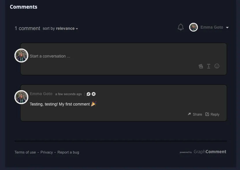User leaving comment on blog, with GraphComment UI