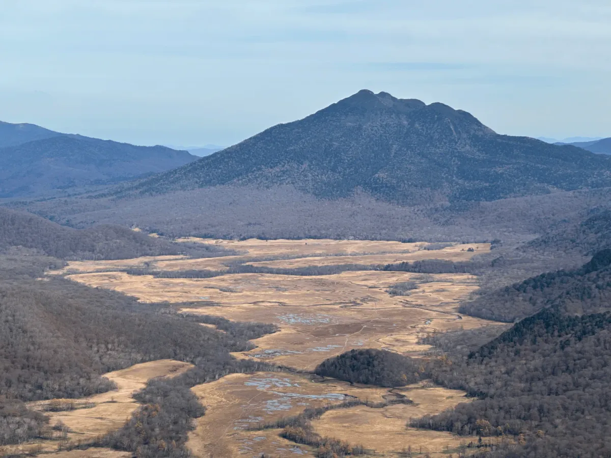 The Oze Marsh and Mt Hiuchigatake, taken from the peak of Mt Shibutsu
