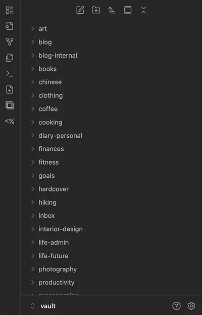 A screenshot of lots of folders in my Obsidian vault